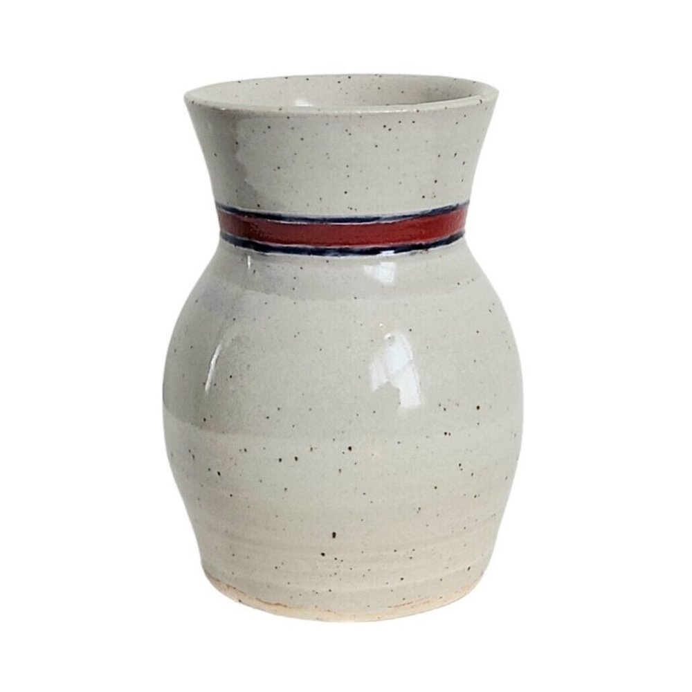 Vtg Studio Art Pottery Vase Hand Thrown Stoneware Artist Signed Gray 5.75” Heavy